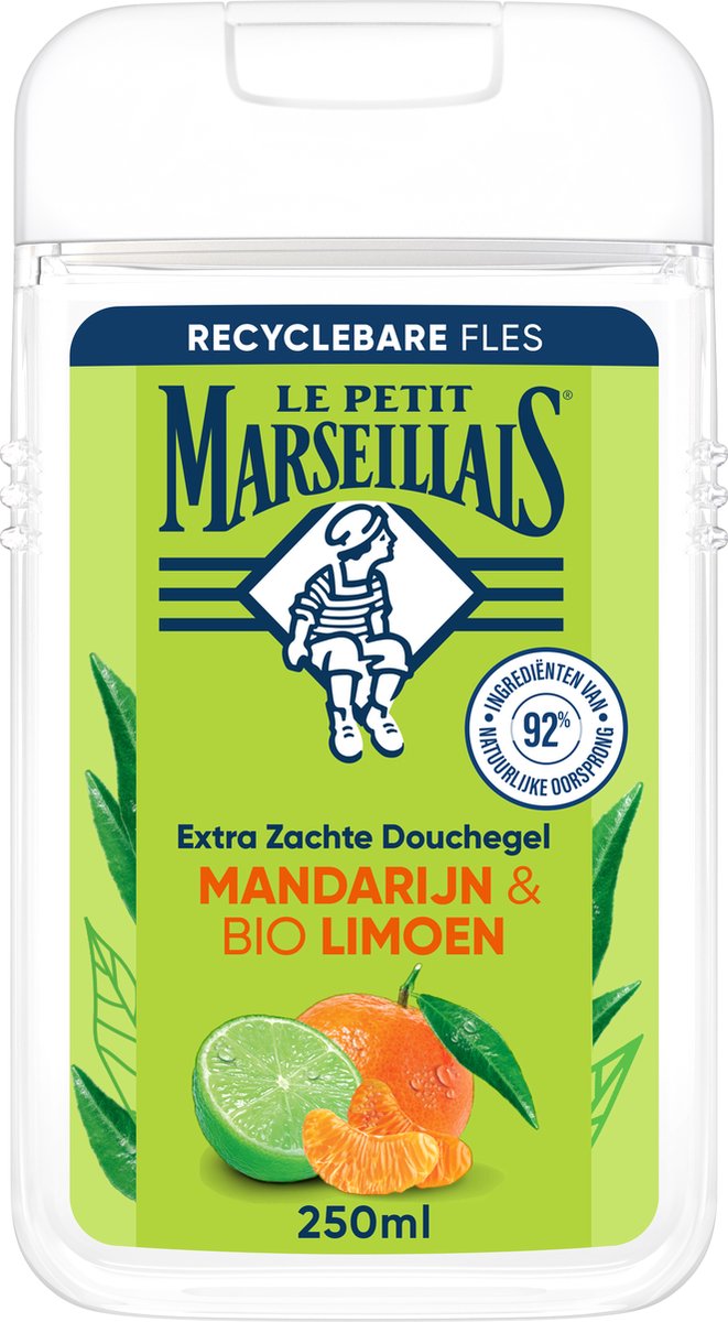 Le Petit Marseillais Gel Douche Extra Doux Mandarine BIO & Citron Vert BIO, pH neutre pour la peau et testé sous contrôle dermatologique, 250 ml