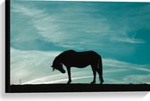 Canvas - Silhouet van Buigend Paard onder Stralend Blauwe Lucht - 60x40 cm Foto op Canvas Schilderij (Wanddecoratie op Canvas)
