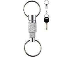 Afneembare Sleutelhanger - Deelbare sleutelhouder - Quick Release Auto Sleutelhouder - Snel en Eenvoudig Keychain met Karabijnhaak, Musketonhaak en Sleutelringen - Autosleutel voor Vrouwen, Mannen, Dames - Karabijnsluiting Sleutel hanger - Zilver
