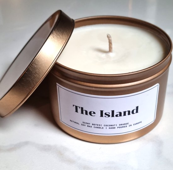 The Island | Natuurlijke soja wax geurkaars | kokosnoot en sinaasappel | Handgemaakt in NL |
