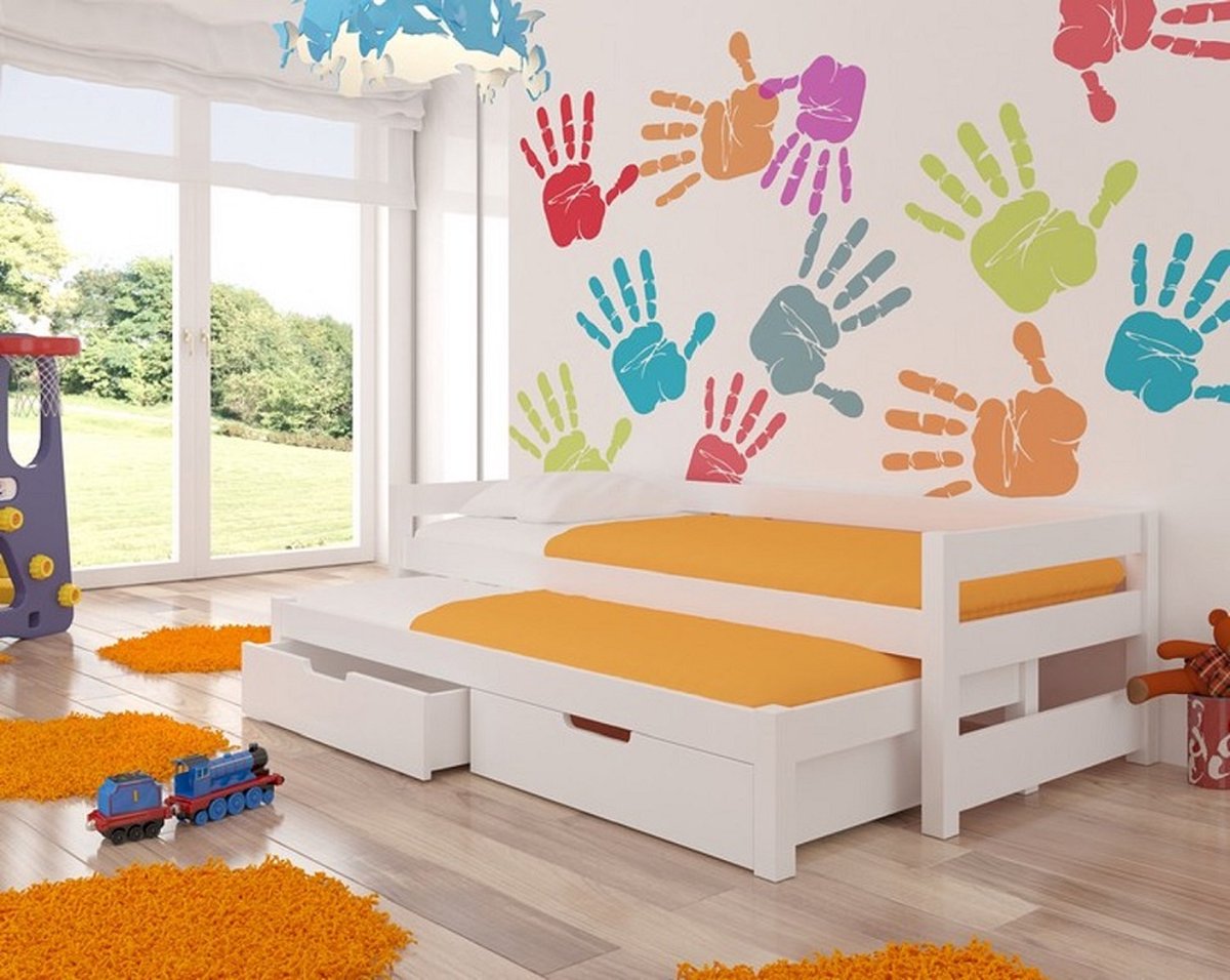 Fraga - Kinderbed Juniorbed 200 x 90 cm, Uitschuifbaar extra bed, bedden met matrassen - Bed met lades - Wit - Maxi Huis