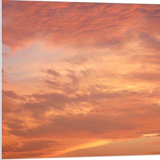 PVC Schuimplaat - Prachtige Pastelroze en -oranje Lucht vol Wolken - 80x80 cm Foto op PVC Schuimplaat (Met Ophangsysteem)