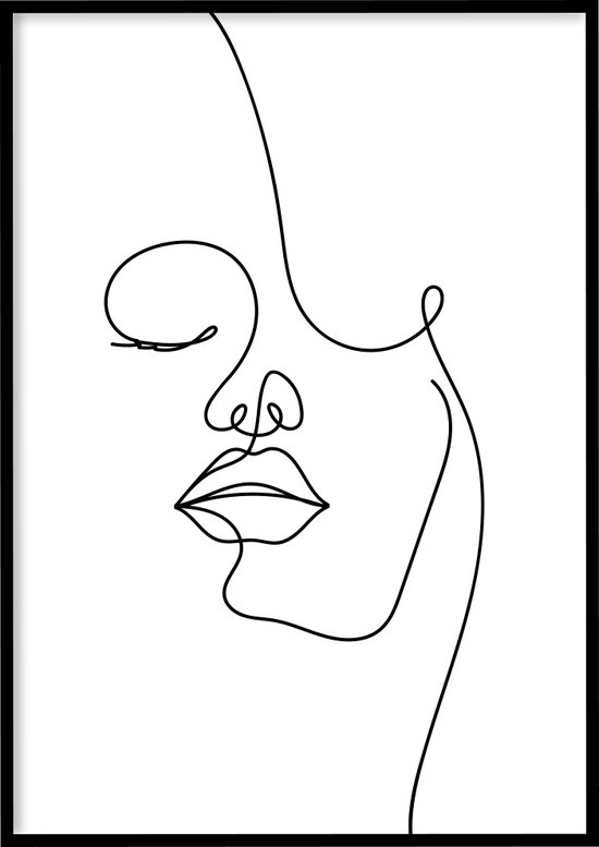 Poster Line Art Face - 30x40 cm - Affiche Line art - Affiche abstraite - Cadre photo exclusif - WALLLL
