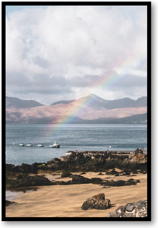 Regenboog aan de kust - Lanzarote - Fotoposter 40x60 met Lijst