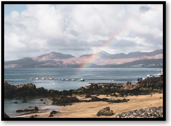 Arc-en-ciel sur la côte - Lanzarote - Affiche photo 70x50 avec cadre