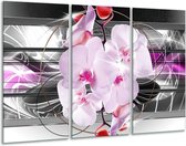 Glasschilderij Orchidee, Bloemen - Grijs, Paars - 120x80cm 3Luik - Foto Op Glas - Geen Acrylglas Schilderij - GroepArt 6000+ Glas Art Collectie - Maatwerk Mogelijk