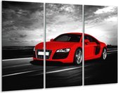 GroepArt - Schilderij -  Audi, Auto - Zwart, Grijs, Rood - 120x80cm 3Luik - 6000+ Schilderijen 0p Canvas Art Collectie