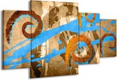GroepArt - Schilderij -  Art - Blauw, Oranje, Bruin - 160x90cm 4Luik - Schilderij Op Canvas - Foto Op Canvas