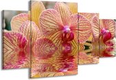 GroepArt - Schilderij -  Orchidee - Geel, Rood, Wit - 160x90cm 4Luik - Schilderij Op Canvas - Foto Op Canvas