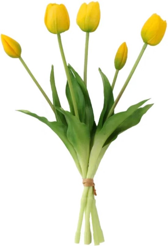 Real Touch Tulips - Yellow - Real Touch Tulpen - Geel - Tulpen - Kunstbloemen - Kunst Tulpen - Kunst Boeket - Tulp - 40 CM - Zijden Bloemen - Latex Bloem - Bruiloft - Voorjaar - Lente