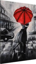Schilderij - Liefde - Rood , Zwart , Grijs - 70x120cm 1Luik - GroepArt - Handgeschilderd Schilderij - Canvas Schilderij - Wanddecoratie - Woonkamer - Slaapkamer - Geschilderd Door Onze Kunstenaars 2000+Collectie Maatwerk Mogelijk