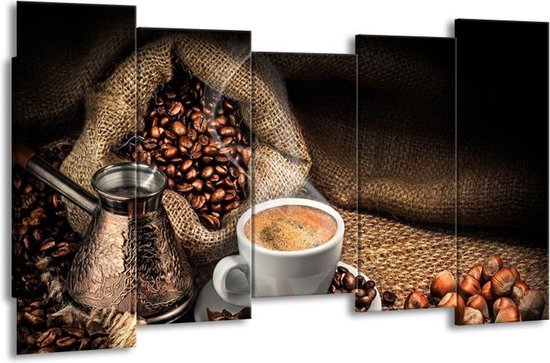 Canvas Schilderij Koffie, Keuken | Bruin, Geel, Wit | | F007100