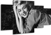 GroepArt - Schilderij -  Marilyn Monroe - Zwart, Grijs - 160x90cm 4Luik - Schilderij Op Canvas - Foto Op Canvas