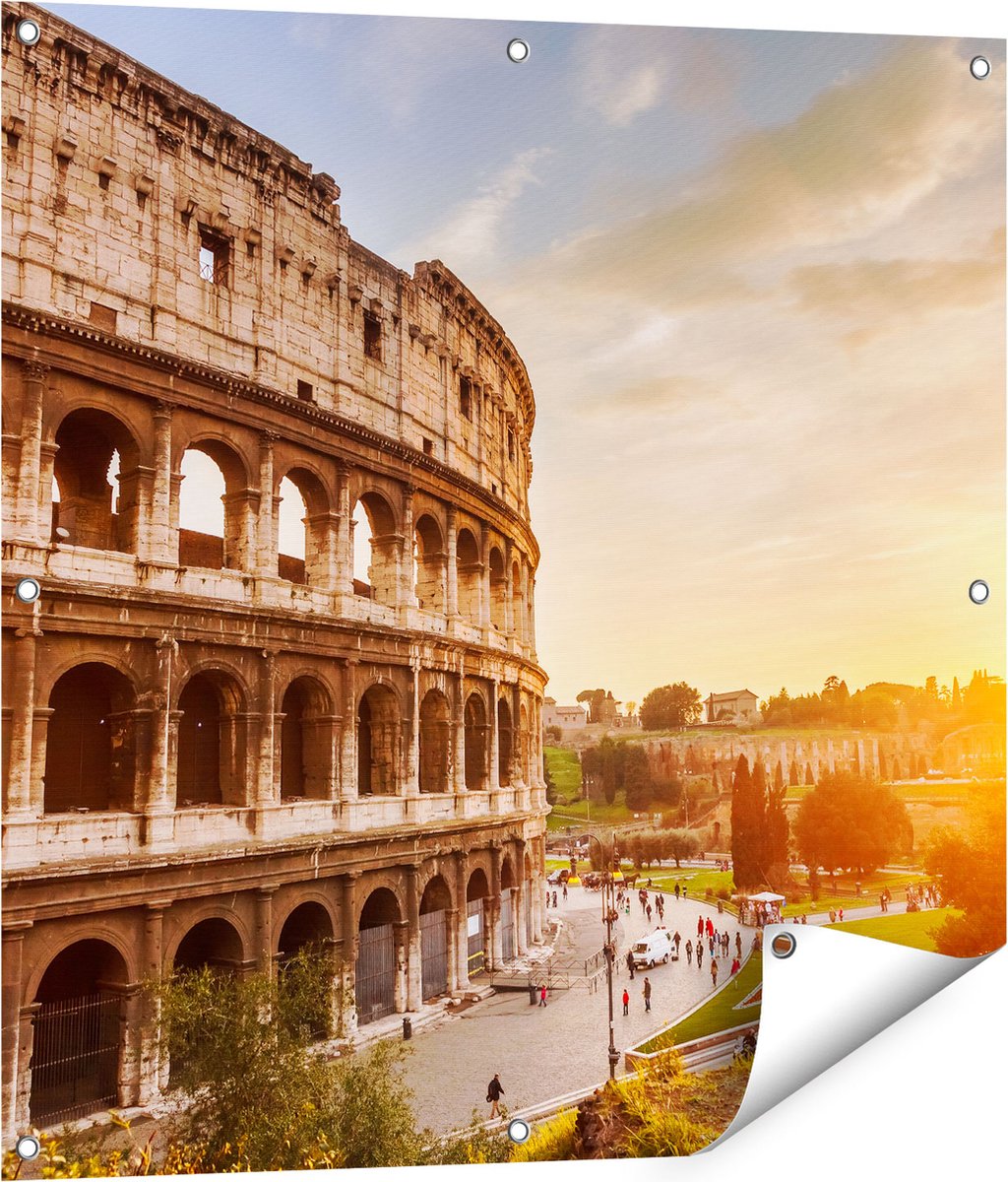 Gards Tuinposter Colosseum bij Zonsondergang in Ital�e - 80x80 cm - Tuindoek - Tuindecoratie - Wanddecoratie buiten - Tuinschilderij Multikleur