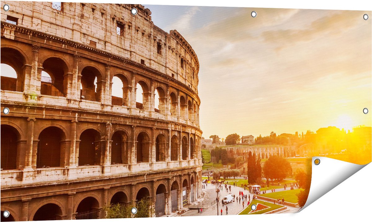 Gards Tuinposter Colosseum bij Zonsondergang in Ital�e - 120x60 cm - Tuindoek - Tuindecoratie - Wanddecoratie buiten - Tuinschilderij Multikleur
