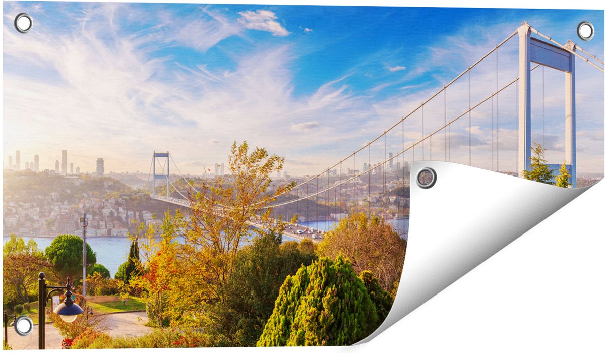 Gards Tuinposter Bosphorus Brug in Instanbul - 60x30 cm - Tuindoek - Tuindecoratie - Wanddecoratie buiten - Tuinschilderij Multikleur