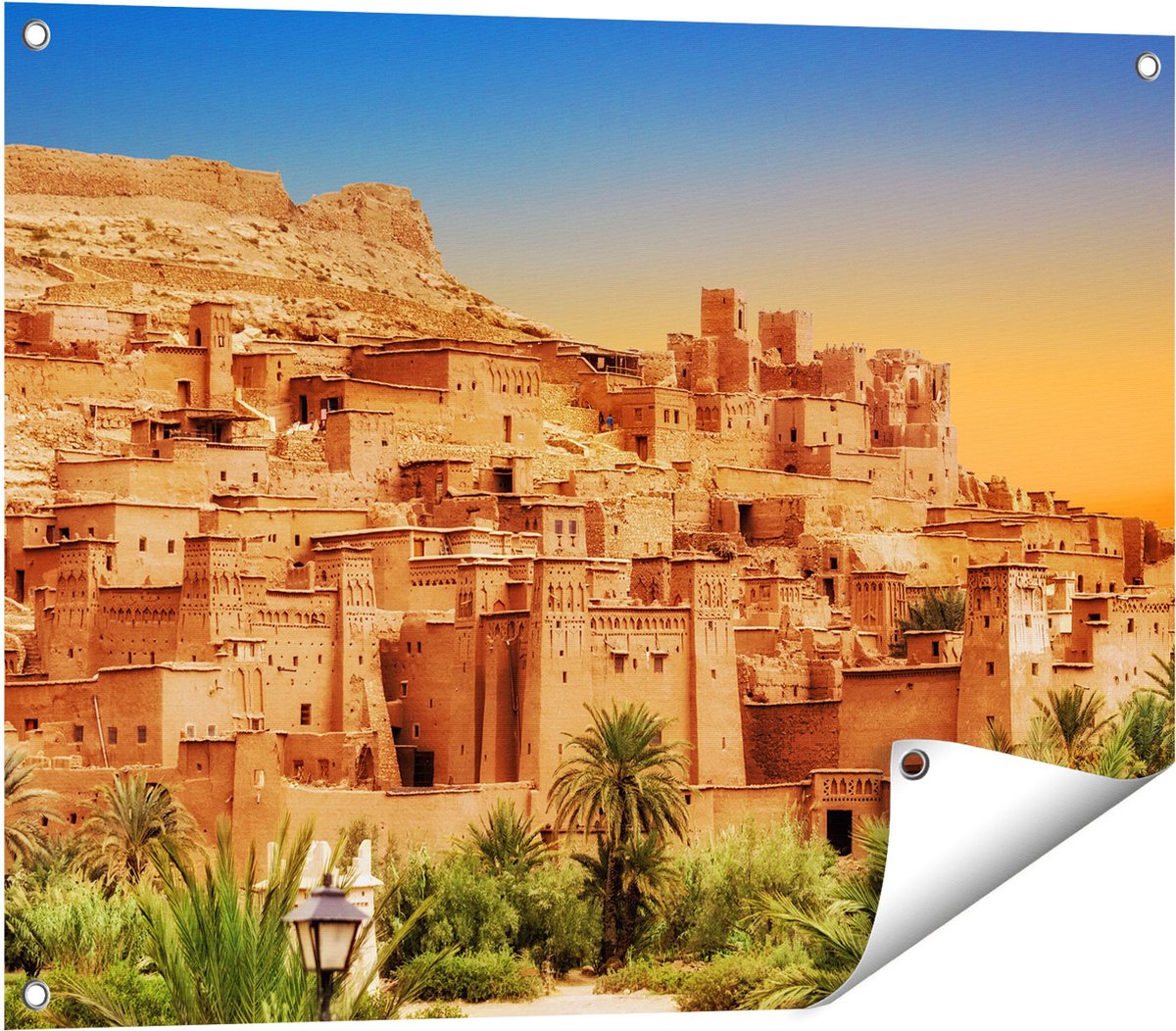 Gards Tuinposter Kasbah Ait Ben Haddou Stad in Marokko - 80x60 cm - Tuindoek - Tuindecoratie - Wanddecoratie buiten - Tuinschilderij Multikleur