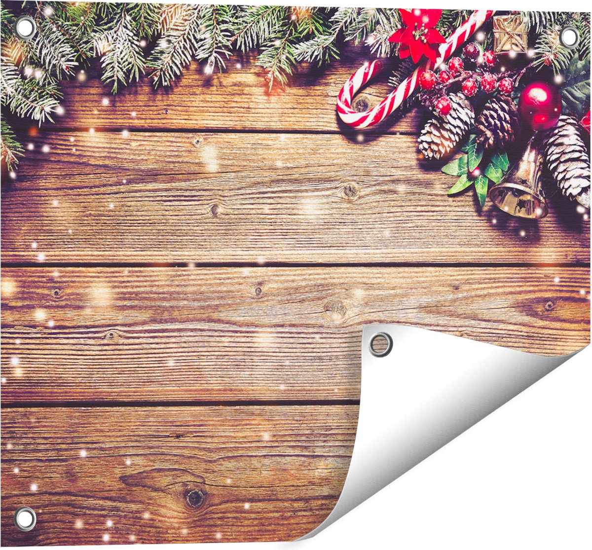 Gards Tuinposter Kerst Sfeer Achtergrond met Dennenbomen - 50x40 cm - Tuindoek - Tuindecoratie - Wanddecoratie buiten - Tuinschilderij Multikleur