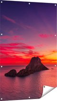Gards Poster de jardin Ibiza Rocks Island au coucher du soleil - 80x120 cm - Toile de jardin - Décoration de jardin - Décoration murale extérieure - Tableau de jardin