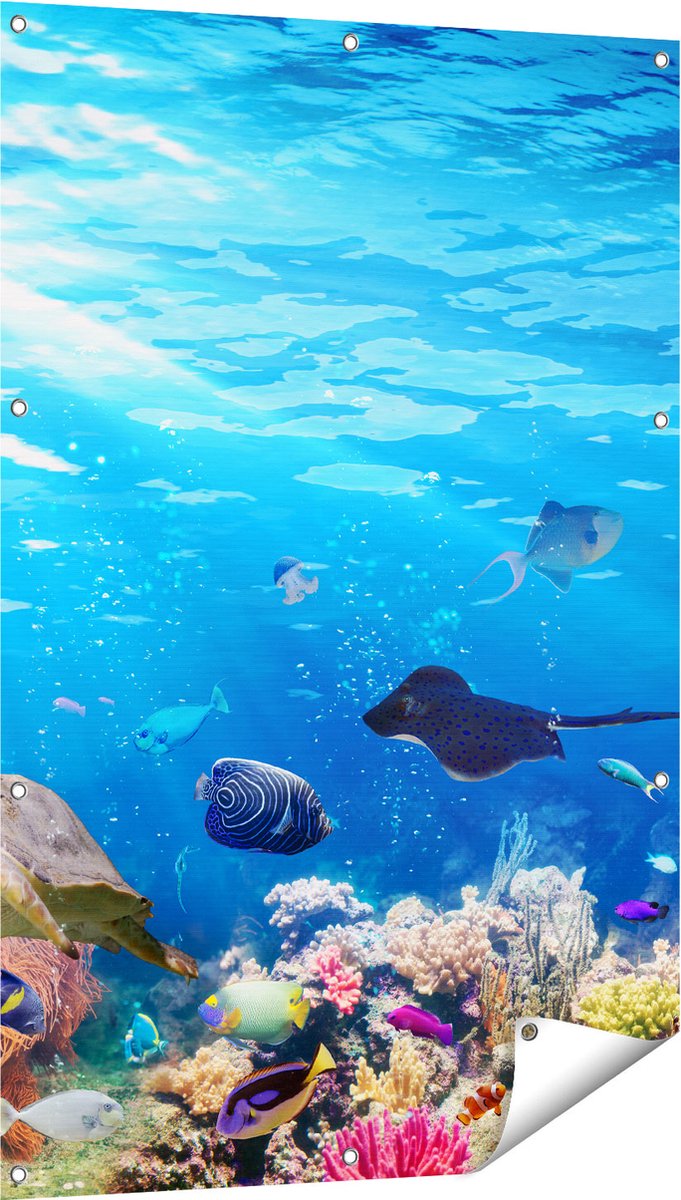 Gards Tuinposter Vissen met Koraalrif onder Water - 80x120 cm - Tuindoek - Tuindecoratie - Wanddecoratie buiten - Tuinschilderij Multikleur