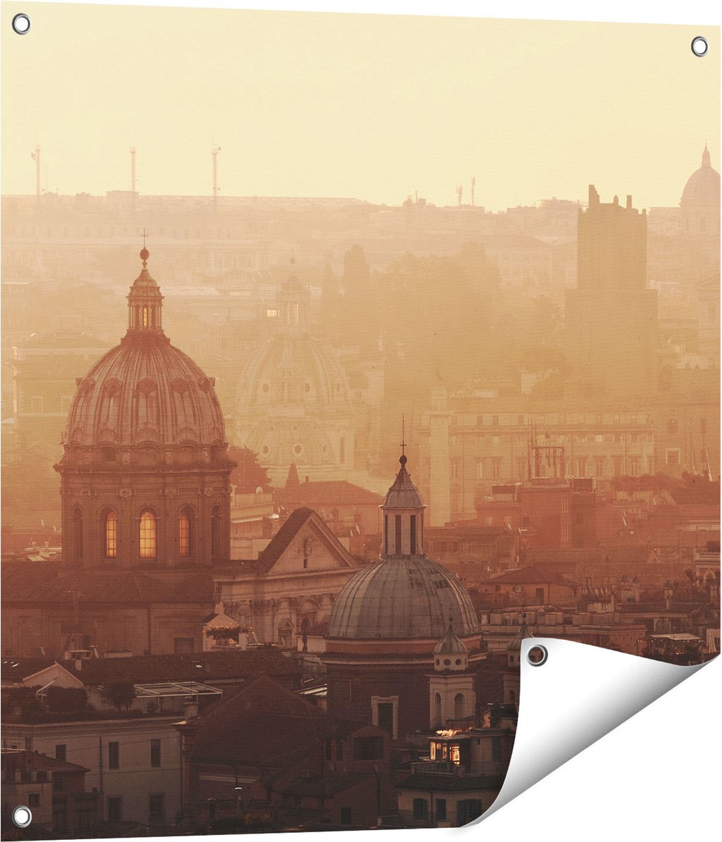 Gards Tuinposter Rome Stad bij Zonsopgang - 70x70 cm - Tuindoek - Tuindecoratie - Wanddecoratie buiten - Tuinschilderij Multikleur