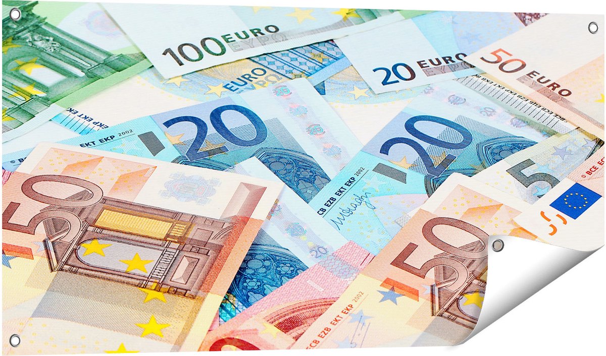 Gards Tuinposter Euro Geld Biljetten - Briefjes - 100x50 cm - Tuindoek - Tuindecoratie - Wanddecoratie buiten - Tuinschilderij Multikleur