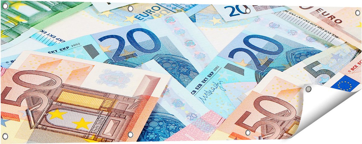 Gards Tuinposter Euro Geld Biljetten - Briefjes - 120x40 cm - Tuindoek - Tuindecoratie - Wanddecoratie buiten - Tuinschilderij Multikleur