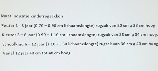 Gewicht Tabel Schoenmaat Kind Jaar Bestway Peuterrugzakje