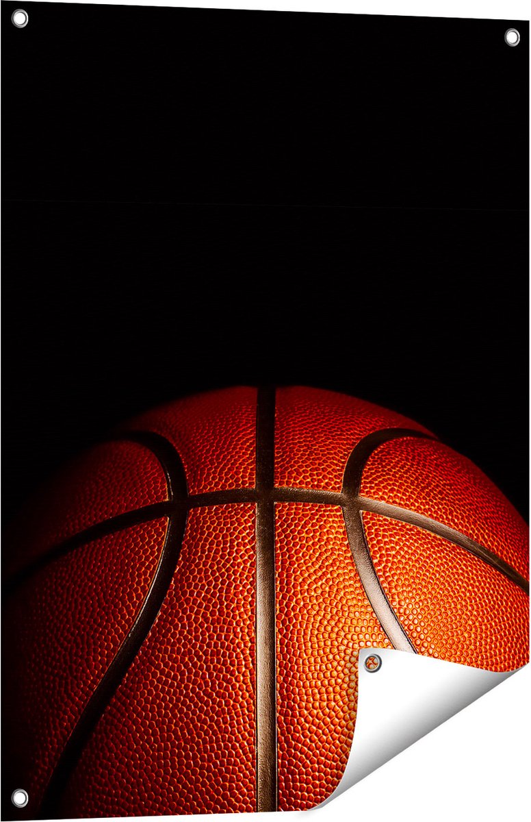 Gards Tuinposter Basketbal op een Zwarte Achtergrond - 60x80 cm - Tuindoek - Tuindecoratie - Wanddecoratie buiten - Tuinschilderij Multikleur