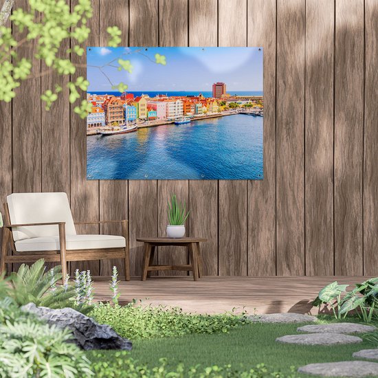 Gards Tuinposter Willemstad Centrum in Cura�ao - 120x90 cm - Tuindoek - Tuindecoratie - Wanddecoratie buiten - Tuinschilderij