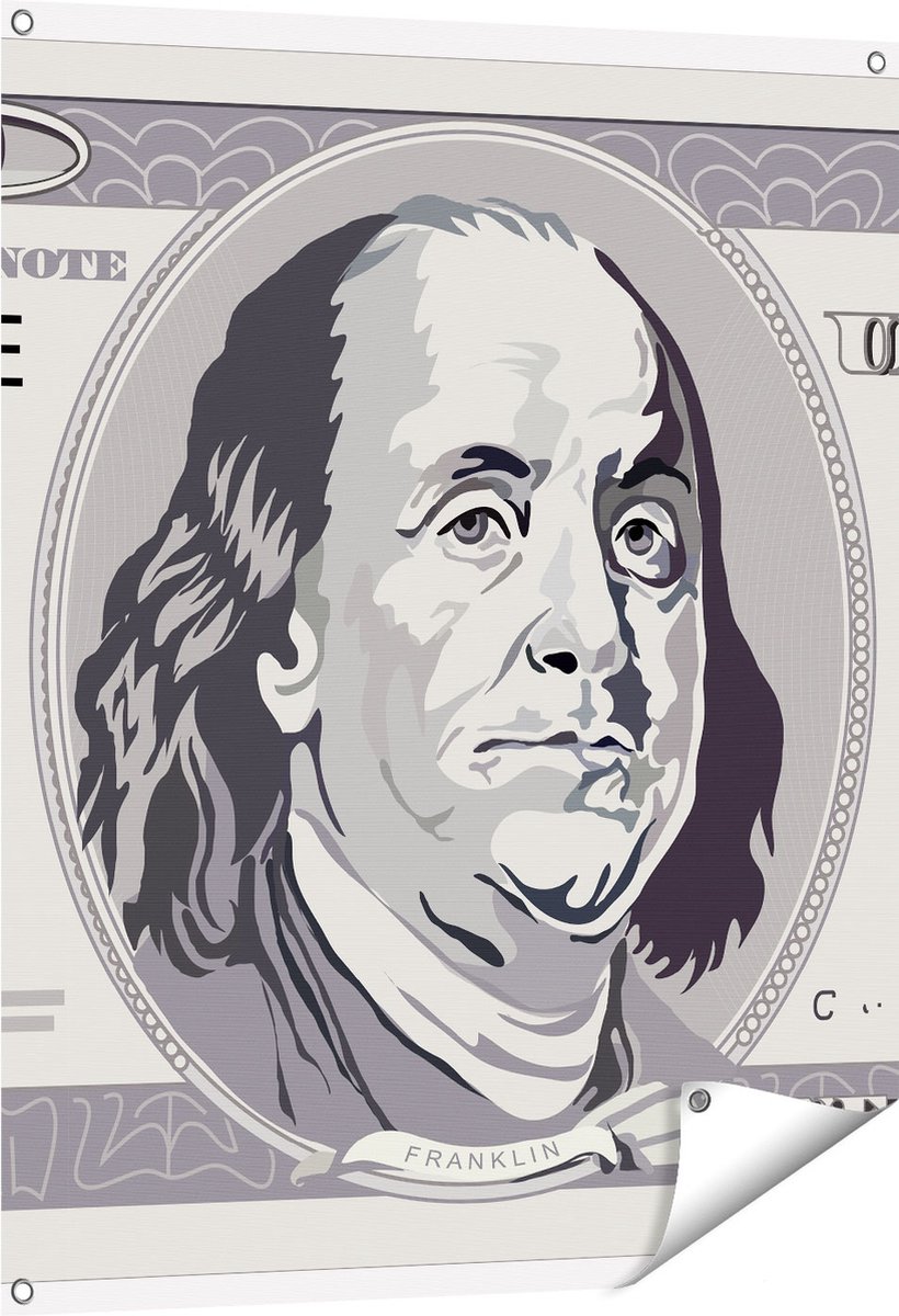Gards Tuinposter Geld Dollar Biljet - Briefje van 100 Dollar - 80x100 cm - Tuindoek - Tuindecoratie - Wanddecoratie buiten - Tuinschilderij Multikleur
