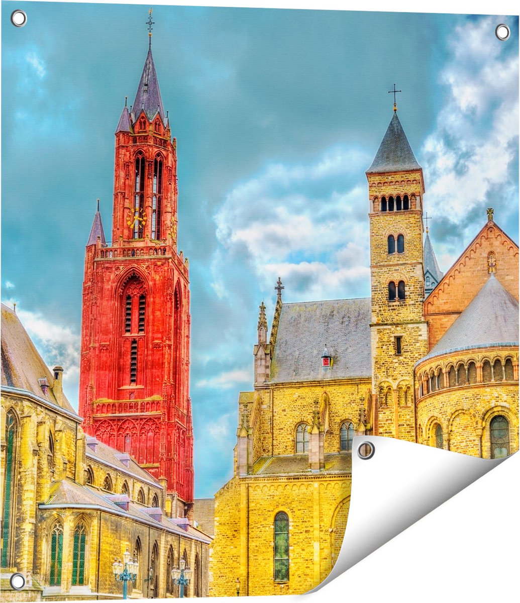 Gards Tuinposter Basiliek van Sint Servaas in Maastricht - 60x60 cm - Tuindoek - Tuindecoratie - Wanddecoratie buiten - Tuinschilderij Multikleur