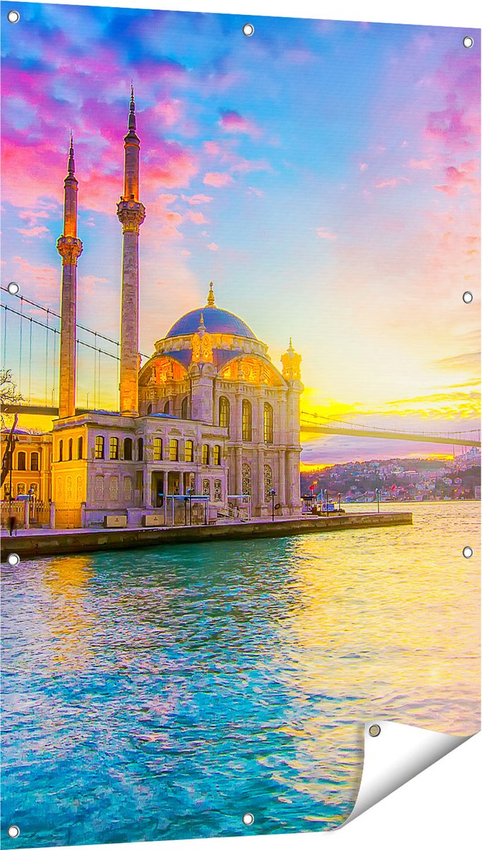 Gards Tuinposter Kleurrijke Ortakoy Moskee in Instanbul - 80x120 cm - Tuindoek - Tuindecoratie - Wanddecoratie buiten - Tuinschilderij Multikleur