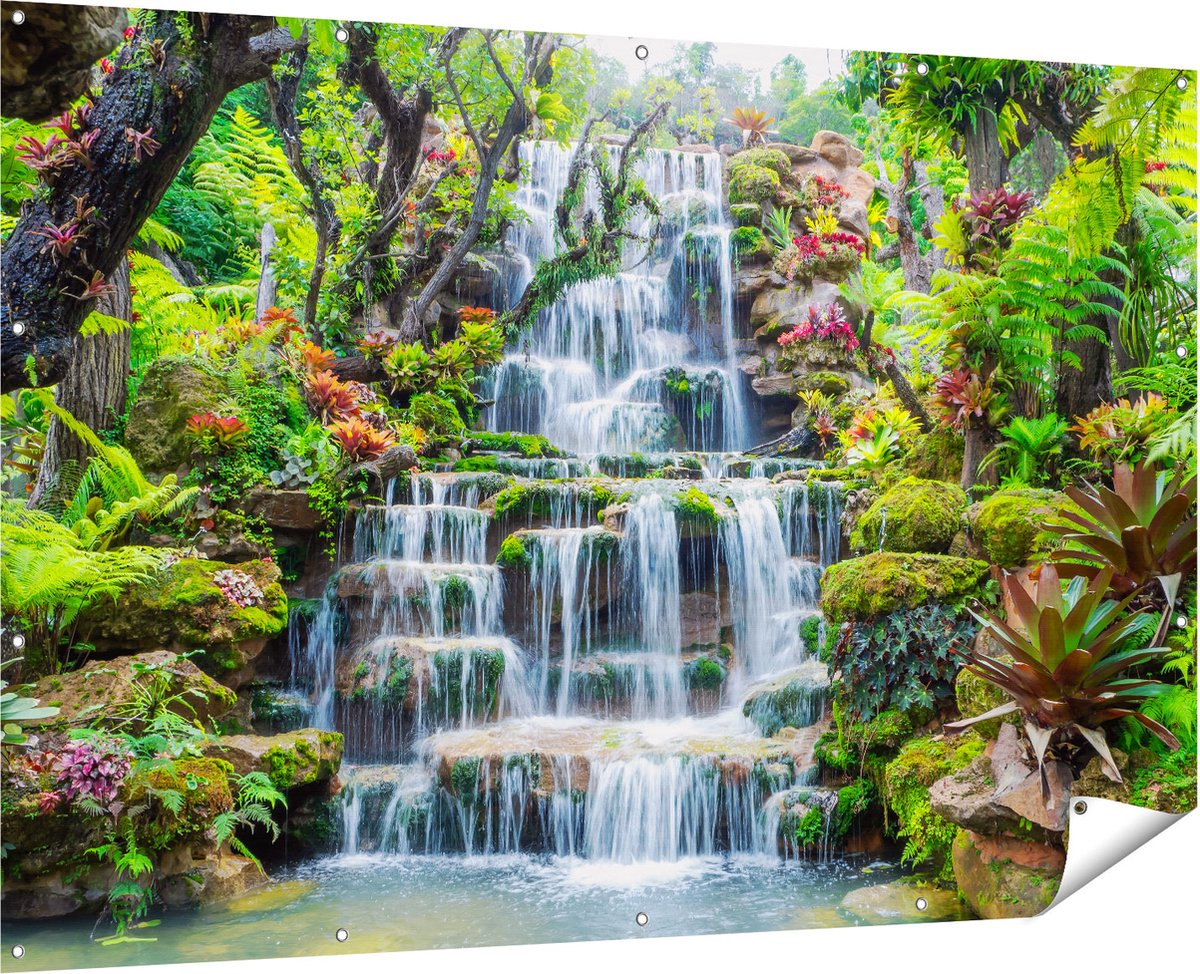 Gards Tuinposter Tropische Waterval in Thailand - 180x120 cm - Tuindoek - Tuindecoratie - Wanddecoratie buiten - Tuinschilderij Multikleur