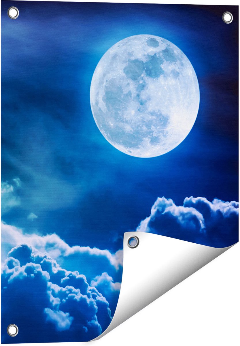 Gards Tuinposter Volle Maan bij Wolken - 40x50 cm - Tuindoek - Tuindecoratie - Wanddecoratie buiten - Tuinschilderij Multikleur