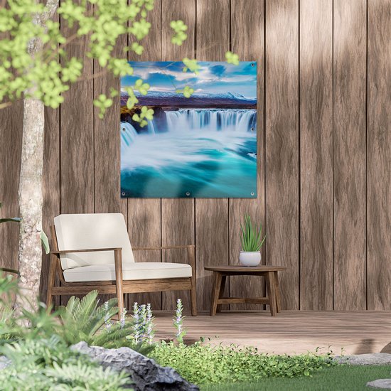 Gars Affiche de jardin Chutes d'eau dans l' Water Blauw Verte - 80x80 cm - Toile jardin - Décoration de jardin - Décoration murale extérieur - Tableau jardin