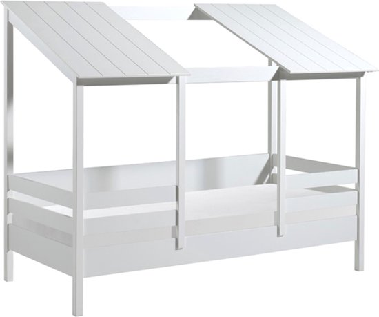 Vipack HuisBed inclusief vensterbanken, 2 dakpanelen en slaaplade - 90 x 200 cm - wit
