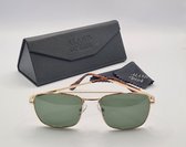 Unisex zonnebril gepolariseerd / pilotenbril / goude bril met harde en zachte brillenkokers en doekje - UV400 cat 3 - bril met brillenkoker / groene lenzen - PZ2361 Geweldig cadeau / Aland optiek
