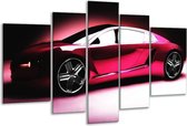 Glasschilderij Auto - Roze, Zwart, Wit - 170x100cm 5Luik - Foto Op Glas - Geen Acrylglas Schilderij - 6000+ Glasschilderijen Collectie - Wanddecoratie