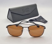 Unisex zonnebril gepolariseerd / pilotenbril / zwarte donkergrijze bril met harde en zachte brillenkokers en doekje - UV400 cat 3 - bril met brillenkoker / bruine lenzen - PZ2361 Geweldig cadeau / Aland optiek