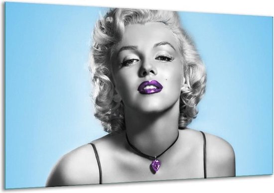 Schilderij Op Canvas Marilyn Monroe - Grijs, Blauw, Paars - 120x70cm 1Luik - Foto Op Canvas - GroepArt 6000+ Schilderijen 0p Canvas Art Collectie - Wanddecoratie - Woonkamer - Slaapkamer - Canvas Print