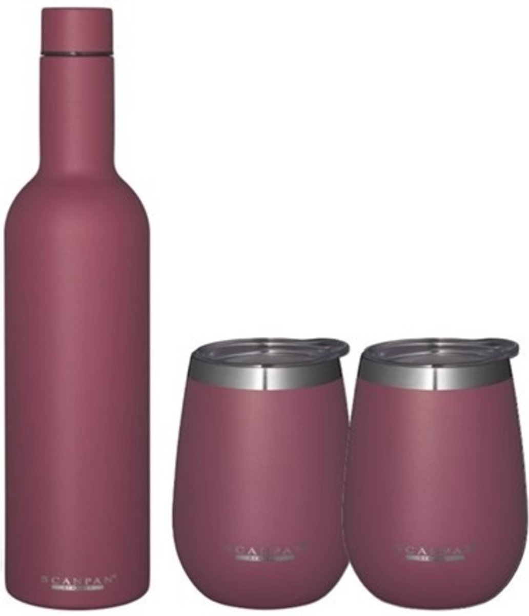 Scanpan - Cadeauset - Wijnfles + 2 bekers - 2GO - Persian Red - Dubbelwandige Drinkfles + 2 Dubbelwandige Bekers