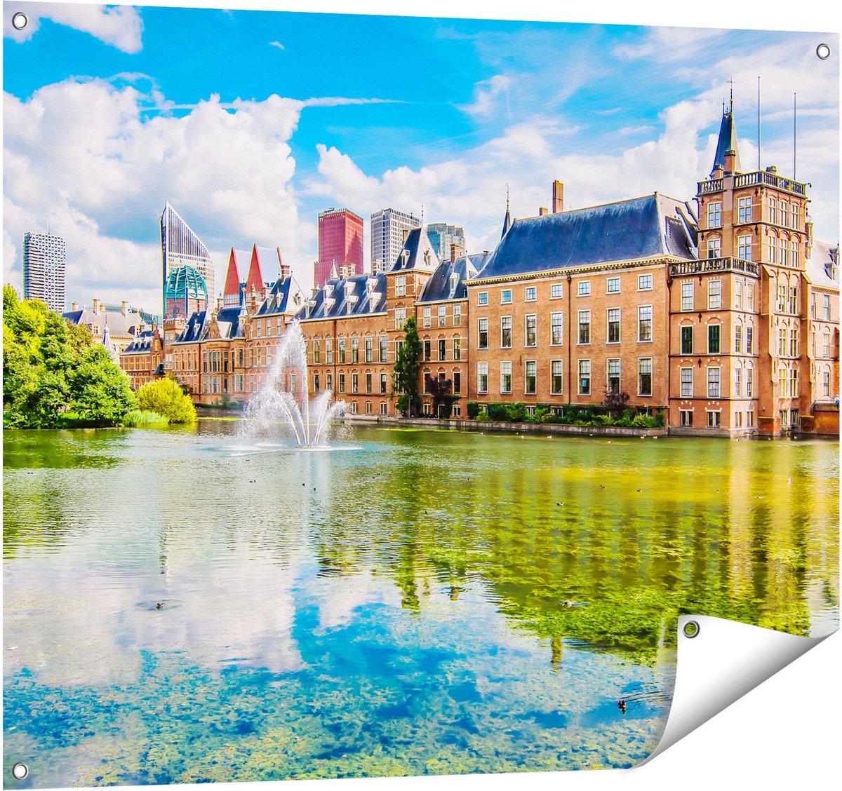 Gards Tuinposter Binnenhof met het Hofvijver in Den Haag - 100x80 cm - Tuindoek - Tuindecoratie - Wanddecoratie buiten - Tuinschilderij Multikleur