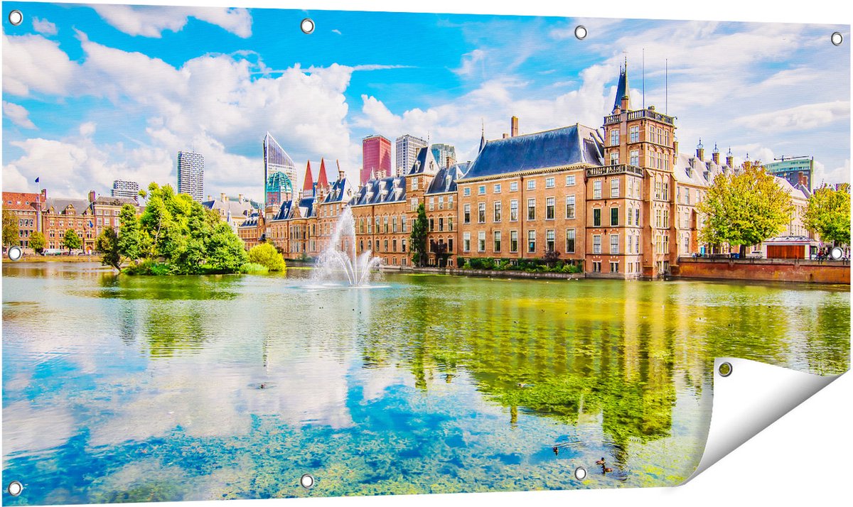 Gards Tuinposter Binnenhof met het Hofvijver in Den Haag - 120x60 cm - Tuindoek - Tuindecoratie - Wanddecoratie buiten - Tuinschilderij Multikleur