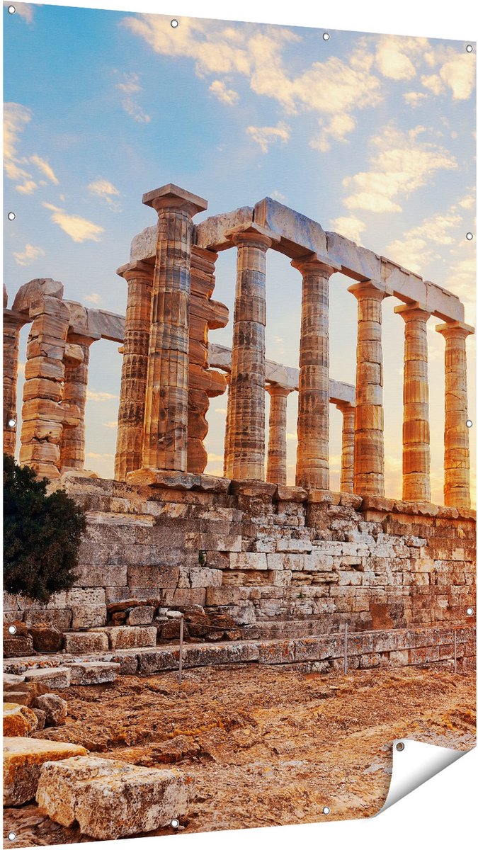 Gards Tuinposter Tempel van Poseidon in Athene, Griekenland - 120x180 cm - Tuindoek - Tuindecoratie - Wanddecoratie buiten - Tuinschilderij Multikleur