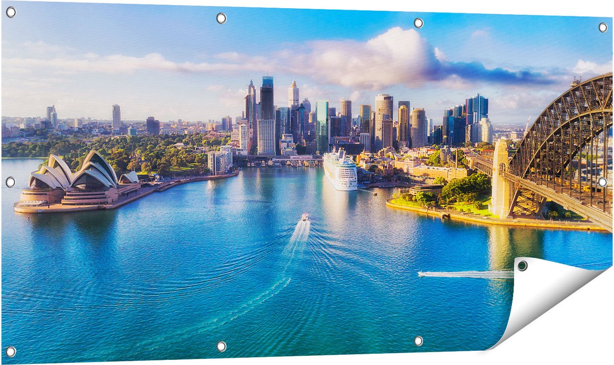 Gards Tuinposter Sydney Stad bij de Haven - 120x60 cm - Tuindoek - Tuindecoratie - Wanddecoratie buiten - Tuinschilderij Multikleur
