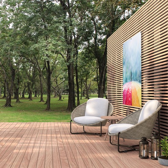 Gards Poster de jardin Parapluie arc-en-ciel avec pluie - 90x120 cm - Toile de jardin - Décoration de jardin - Décoration murale extérieure - Tableau de jardin