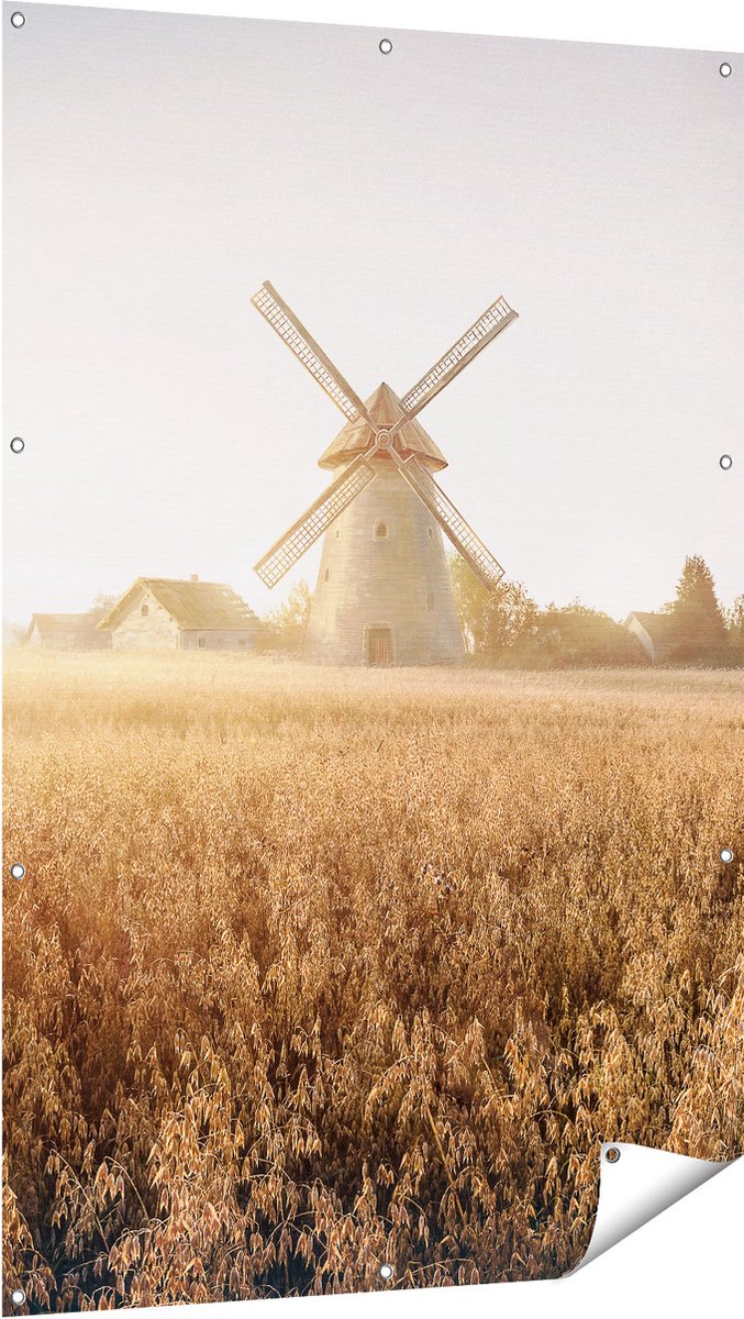 Gards Tuinposter Windmolen in het Veld - 100x150 cm - Tuindoek - Tuindecoratie - Wanddecoratie buiten - Tuinschilderij Multikleur