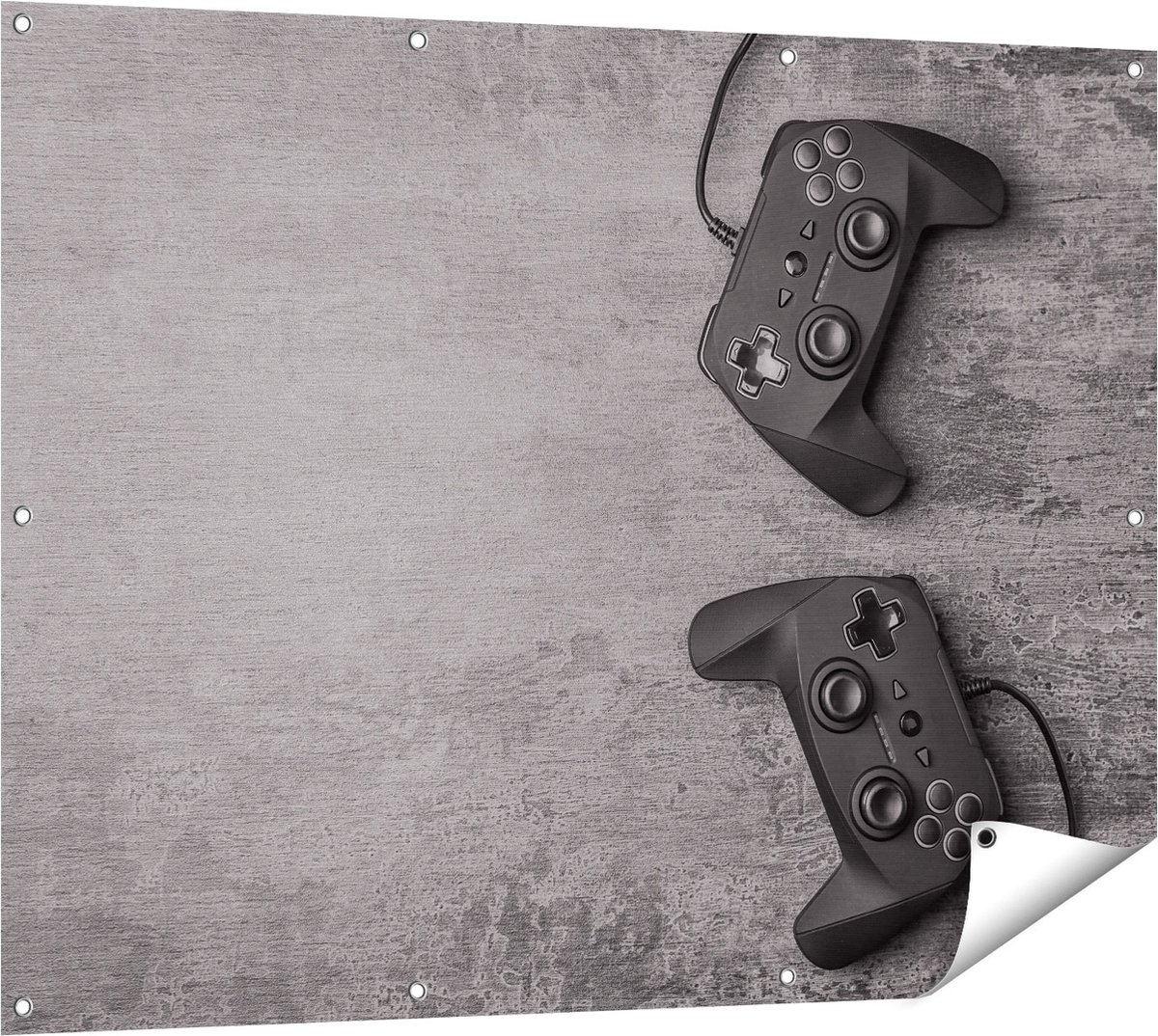 Gards Tuinposter Twee Game Controllers op Tafel - Gaming - 120x90 cm - Tuindoek - Tuindecoratie - Wanddecoratie buiten - Tuinschilderij Multikleur