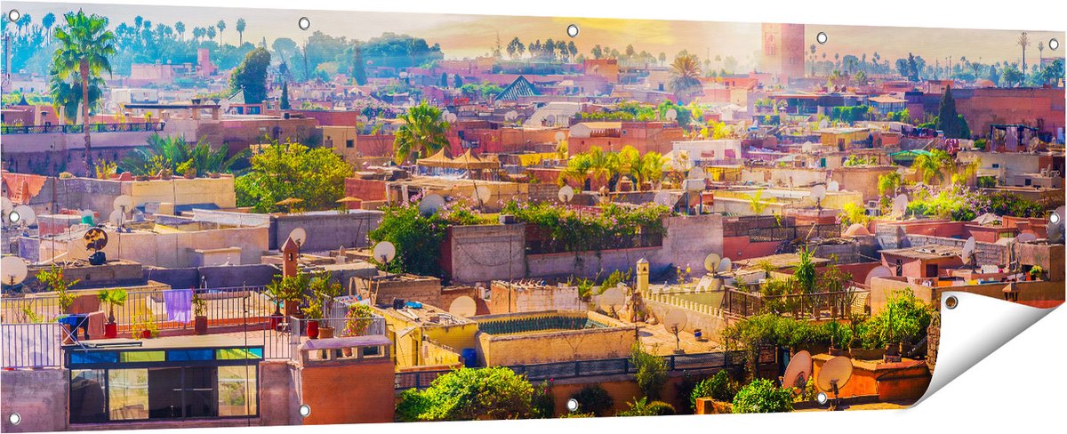 Gards Tuinposter Medina van Marrakesh in Marokko - 180x60 cm - Tuindoek - Tuindecoratie - Wanddecoratie buiten - Tuinschilderij Multikleur